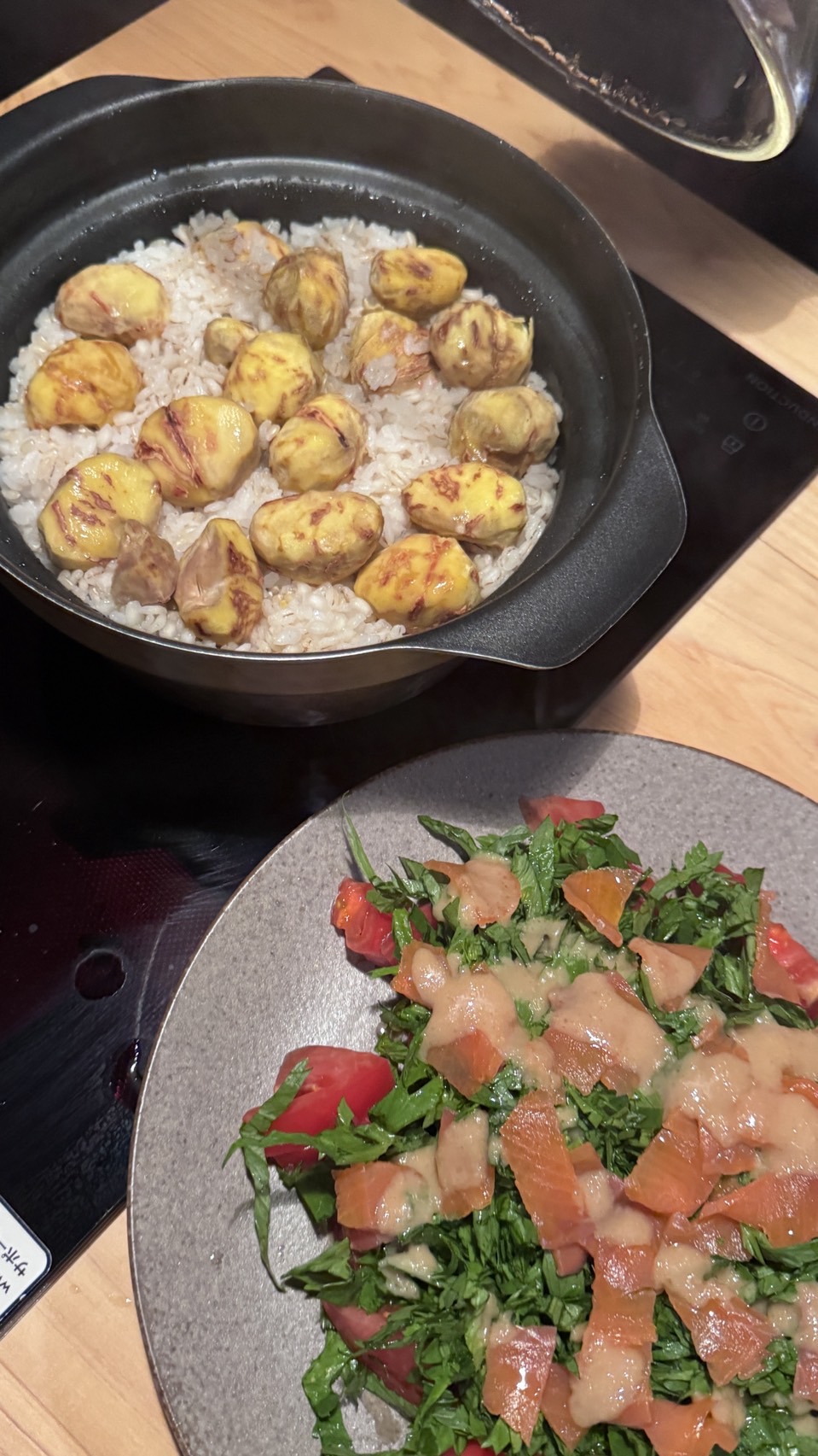 鍋で栗ご飯を炊きました