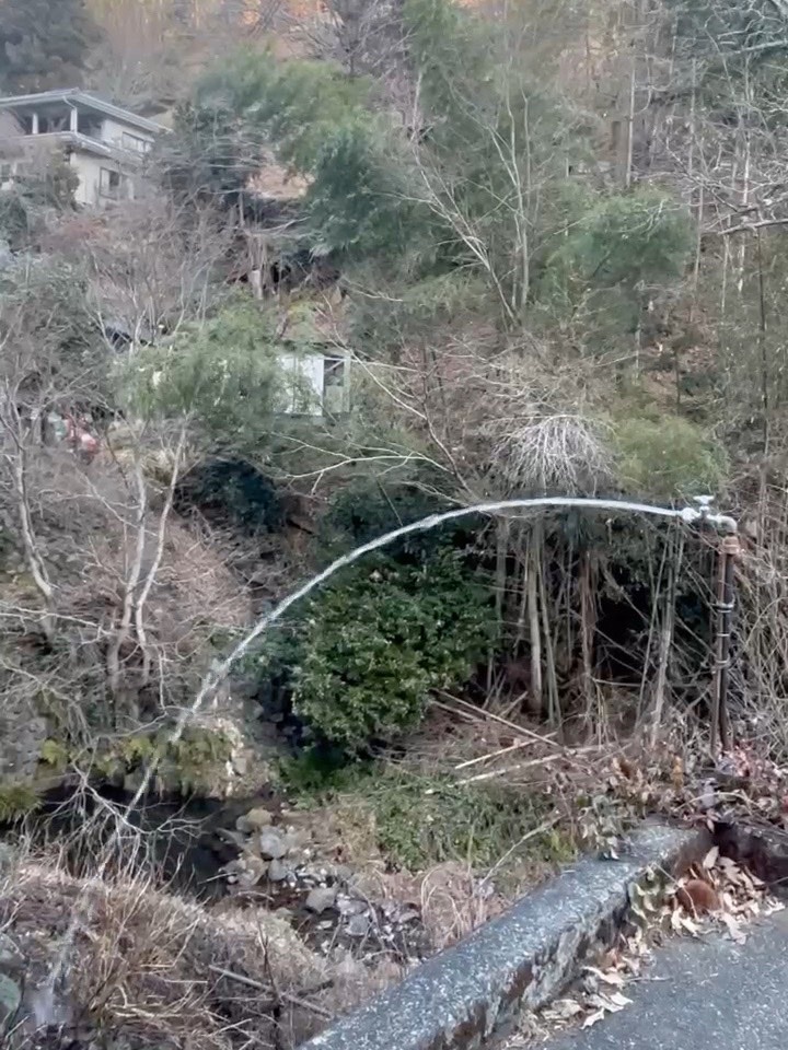 山の中を散歩中に現れた、水が噴き出ている水道